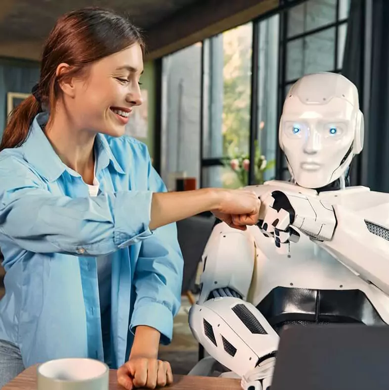 Lavoratrice con robot